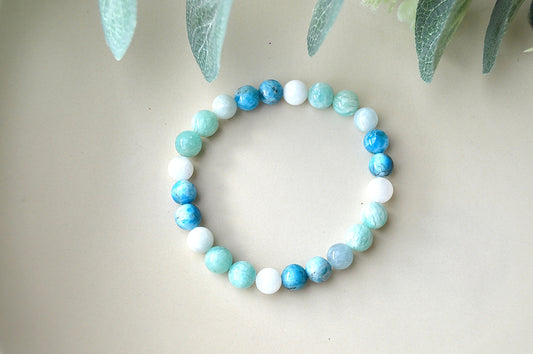 Akvamarin, amazonitt og apatitt armbånd – balanse, klarhet og inspirasjon