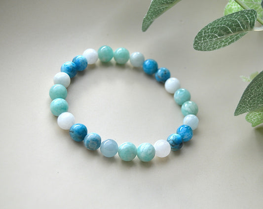 Akvamarin, amazonitt og apatitt armbånd – balanse, klarhet og inspirasjon